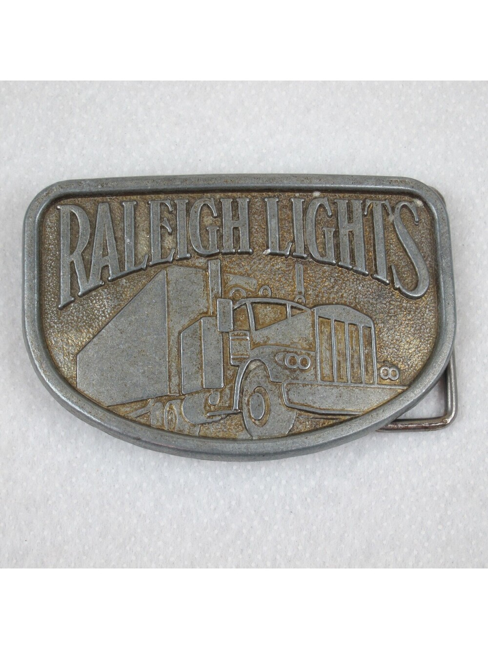Vintage Raleigh Lights Cigarettes Tobacco Semi Truck Metal Belt Buckle